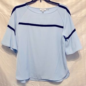 Lt blue short sleeve blouse,black trim wide sleeve